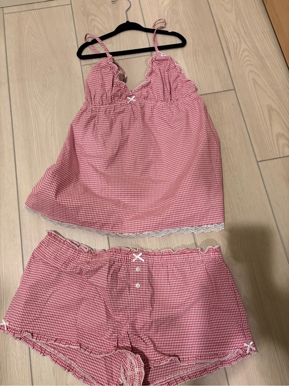 Brandy Melville Red Gingham Lace-Trim Pajama Set